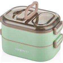 Vagonlife 1000 ml Iki Kat Üç Bölme Paslanmaz Çelik Beslenme Lunch Box/sefer Tası-Sos Kaseli