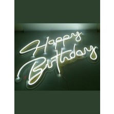 Dila Moda Happy Birthday Yazılı Dekoratif Neon LED Tablo - Beyaz - 60CMX40CM- Tamamen El Işçiliği - Dilaneon -