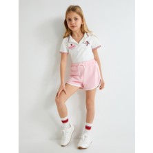 Koton Minnie Mouse Kız Çocuk Polo Yaka Kısa Kollu Tişört Ekru Renkli Günlük Stil