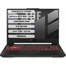 Asus TUF Gaming F15 FX507VU-LP141 Intel Core i7 13620H 16GB 512GB SSD RTX4050-140 WATT  Freedos 15.6" 144 Hz FHD Taşınabilir Bilgisayar