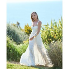 Koton x Şahika Ercümen - Midi Boy Elbise Fisto Detaylı Kalp Yaka Kalın Askılı Astarlı