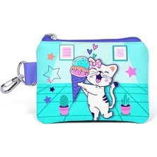 Coral High Kids Turkuaz Pembe Dondurmalı Kedi Desenli Para Çantası 21880