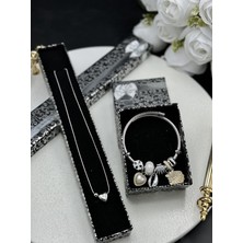 Mirabella Gift Paslanmaz Çelik Charmlı Bileklik ve Çelik Kalp Kolye,doğum Günü Hediyesi,sevgiliye Hediye