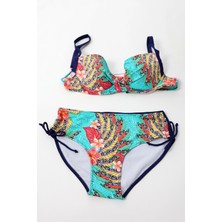 Hazelin Kadın Lacivert Çok Renkli Yüksek Bel Toparlayıcı Bikini Takım HZL24S-LC7015