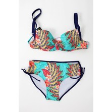 Hazelin Kadın Lacivert Çok Renkli Yüksek Bel Toparlayıcı Bikini Takım HZL24S-LC7015