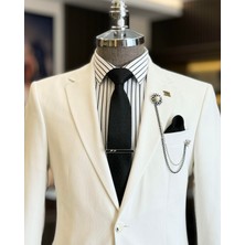 Terzi Adem Altun Italyan Stil Slim Fit Erkek Ceket Pantolon Takım Elbise Ekru T12723