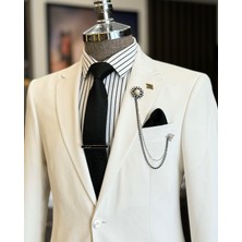 Terzi Adem Altun Italyan Stil Slim Fit Erkek Ceket Pantolon Takım Elbise Ekru T12723
