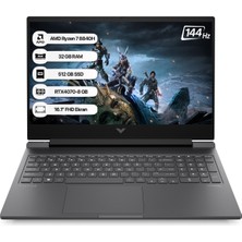 Hp Victus 16-S1033NT Amd R7 8840H 32GB 512GB SSD RTX4070-8GB Freedos 16.1" Fhd 144Hz Taşınabilir Bilgisayar A1UZ1EA