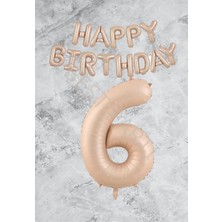 Best Parti Kum Beji Happy Bırthday Rakam Folyo Balon Seti 6 Yaş
