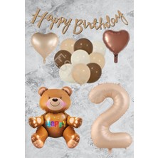 Bal10 Dünyası Kum Beji Rakam Kalp Ayıcıklı Folyo Balon Seti Yaş 2