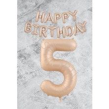 Bal10 Dünyası Kum Beji Happy Bırthday Rakam Folyo Balon Seti 5 Yaş