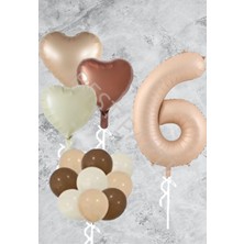 Bal10 Dünyası Kum Beji Kalp Rakam Folyo ve Latex Balon Seti Yaş 6