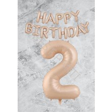 Best Parti Kum Beji Happy Bırthday Rakam Folyo Balon Seti 2 Yaş