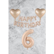 Best Parti Kum Beji Kalp Happy Bırthday Rakam Folyo Balon Seti Yaş 6