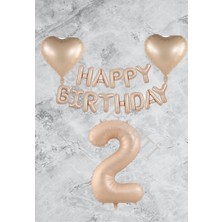 Rönesans Parti Kum Beji Kalp Happy Bırthday Rakam Folyo Balon Seti Yaş 2
