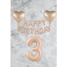 Best Parti Kum Beji Kalp Happy Bırthday Rakam Folyo Balon Seti Yaş 3