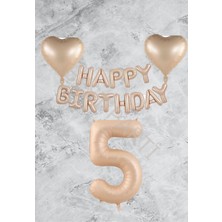 Rönesans Parti Kum Beji Kalp Happy Bırthday Rakam Folyo Balon Seti Yaş 5