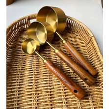 Ekinci Home Ekincihome 3'lü Ahşap Saplı Tasarım Gold Ölçü Kaşığı 15-60-125 ml