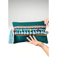 Krimo Fashion Kadın Jüt Clutch Yeşil Tasarım Bez Portföy Çanta