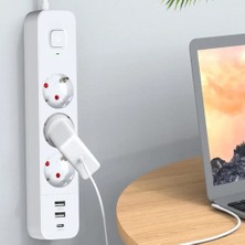 The Wlue 3'lü Akım Korumalı Priz Çoğaltıcı 1 Metre Uzatma Kablosu 2x USB 1x Type-C 2.4A