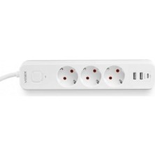 The Wlue 3'lü Akım Korumalı Priz Çoğaltıcı 1 Metre Uzatma Kablosu 2x USB 1x Type-C 2.4A