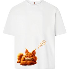 Book OrBook Zzzcat Oversize Çift Iplik Dokumalı %100 Pamuk Premium T-Shirt