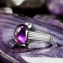 Takılingo 925 Ayar Gümüş Mor Doğal Ametist Taşlı Sade erkek Yüzük