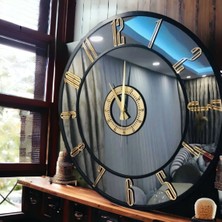 Eyka Store Gerçek Ayna Dekoratif Duvar Saati (Füme - Gold)  Ahşap Hediye Kutusunda