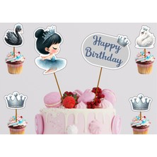 Hiras Dizayn Mavi Balerin Sevimli Şirin Pasta Kürdanı 12PARÇA Pasta Süsü ve Cupcake Pasta Kurabiye Süsleri