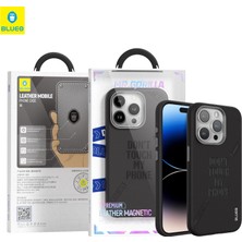 Blueo iPhone 15 Pro Max Uyumlu Siyah Deri Punk Premium Leather Telefon Kılıfı