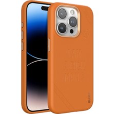 Blueo iPhone 15 Pro Uyumlu Turuncu Deri Punk Premium Telefon Kılıfı