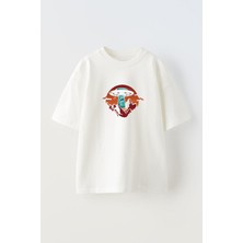 Youwinner Ufo Tasarım Baskılı Pamuk Beyaz Oversize T-Shirt
