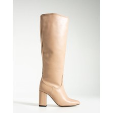 Seniorah Clove Bej Cilt Kadın Topuklu Çizme