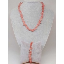 Yaşam Tohumu Gül Kuvars Taşı Küçük Taşlar Kolye & Bileklik Seti (52232)