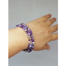 Yaşam Tohumu Ametist Taşı Helezon Doğal Küçük Parçalar Tasarım Bileklik (52418)