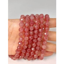 Yaşam Tohumu Çeyrek Dizi (9cm Uzunluğundadır!) Çilek Kuvars Taşı Faset Kesim Çeyrek Dizi 8mm