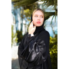 Harika Wear Saten Kollu Siyah Abaya