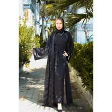 Harika Wear Saten Kollu Siyah Abaya