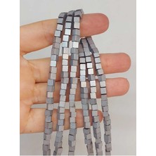 Yaşam Tohumu Bileklik Boy Hematit Taşı Küp Şekilli 4mm Yarım Dizi (49668) (18CM Uzunluğundadır)
