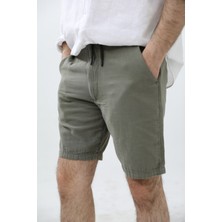 Tarz Cool Erkek Haki Musli Bağcıklı Keten Şort