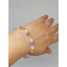 Yaşam Tohumu Ametist & Pembe Kuvars & Sitrin Tasarım Bileklik 8mm (52398)
