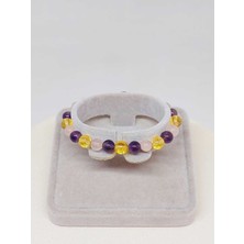 Yaşam Tohumu Çocuk Tasarım Bileklik - Ametist & Pembe Kuvars & Sitrin 6mm (52402)