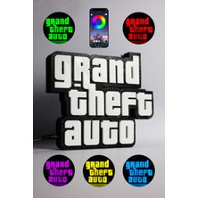 Domini Grand Theft Auto - Gta - Rgb LED Işıklı 3 Boyutlu Tabela - 20CM x 17CM x 2cm (Bluetooth Kontrollü)