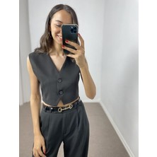 Myrum Butik Siyah Premium Blazer Düğmeli Yelek M