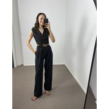 Myrum Butik Siyah Premium Blazer Düğmeli Yelek M