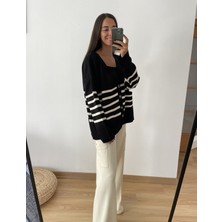 Myrum Butik Siyah Çizgili Oversize Hırka Standart