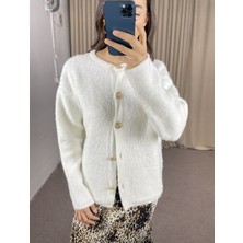 Myrum Butik Ekru Gold Düğmeli Buklet Hırka Standart