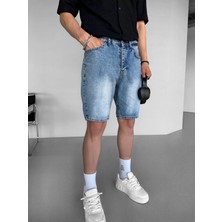 Abluka Online Baggy Basic Jean Şort Mavi