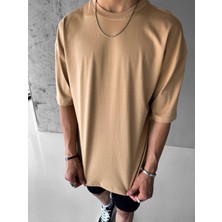 Abluka Online Oversize Basic T-Shirt Açık Kahve