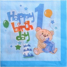 Parti Adresi 1 Yaş Peçete Happy Birthday Yazılı Erkek Çocuk Peçete Mavi